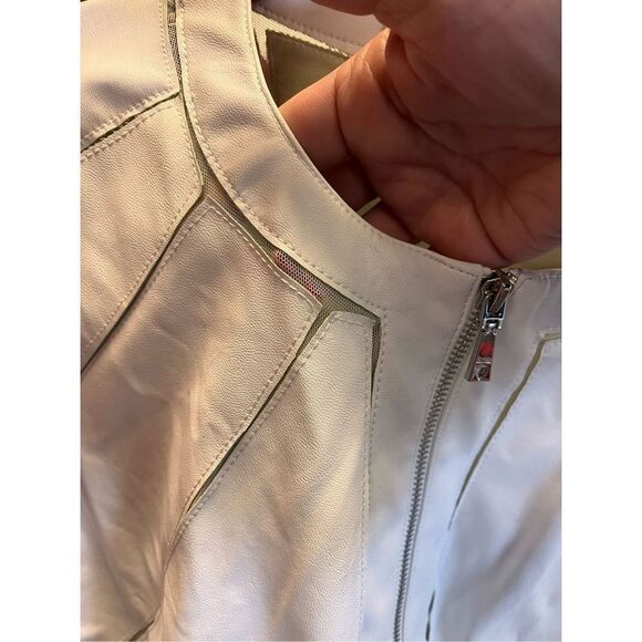 Guess White Faux Leather Delicate Pieced Zip Up Jacket sz XL NWT - Picture 2 of 10